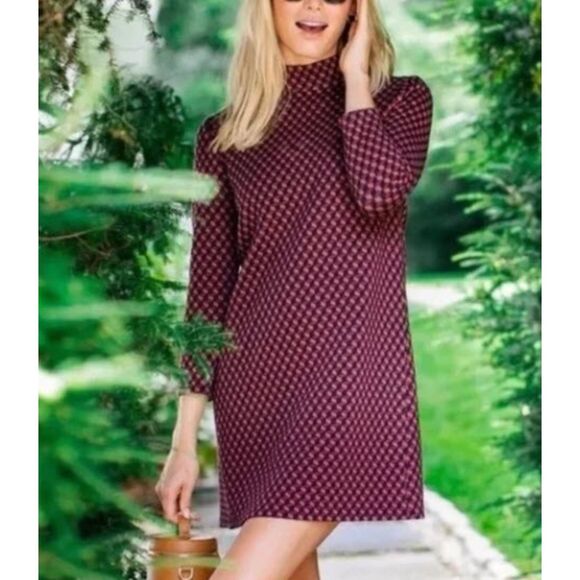 Tuckernuck | Sz S | Navy & Burnt Orange Geometric Print Quilted Mock Neck Dress - Picture 1 of 10